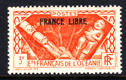 French Polynesia MH Scott #129 FRANCE LIBRE Overprint Black On 3fr Idols - Nuovi