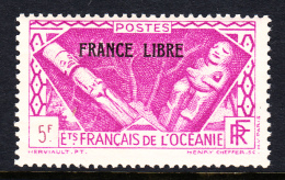 French Polynesia MH Scott #131 FRANCE LIBRE Overprint Black On 5fr Idols - Nuovi