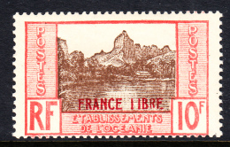 French Polynesia MH Scott #132 FRANCE LIBRE Overprint Red On 10fr Papetoai Bay, Moorea - Ungebraucht