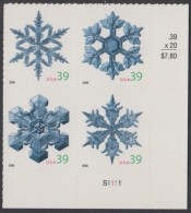 !a! USA Sc# 4101-4104 MNH PLATEBLOCK (LR/S1111/b) - Snowflakes - Numero Di Lastre