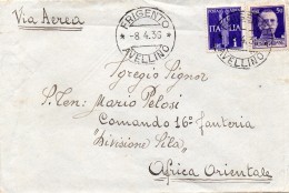 1936  LETTERA VIA AEREA CON ANNULLO  FRIGENTO  AVELLINO X  AFRICA ORIENTALE - Marcofilía (Aviones)