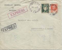 1943 - ENVELOPPE EXPRES Du CONSULAT De BELGIQUE à PARIS Avec OBLITERATION PNEUMATIQUE Pour BLERANCOURT (AISNE) - PETAIN - 1941-42 Pétain