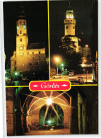Görlitz - Bei Nacht - Rathaus, Reichenbacher Turm, Unter Den Hirschlauben - Mehrbildkarte - Görlitz