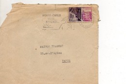 MONACO ENVELLOPE DU 25 MARS 1956 DE MONTE CARLO POUR PARIS - Cartas & Documentos