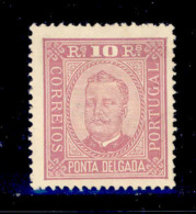 ! ! Ponta Delgada - 1892 D. Carlos 10 R - Af. 02 - No Gum - Ponta Delgada