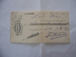 ASSEGNO RODOLFO CANTALUPPI E FRATELLI MOLINO A CILINDRI COMO  1910 - Cheques & Traveler's Cheques