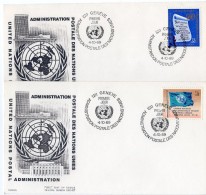 1969 - Nations Unies - Office De Genève - 2 Enveloppes 1er Jour  - Timbres Yvert N°2 Et 5 - FDC