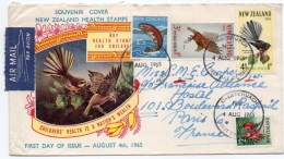 NEW ZEALAND - FIRST DAY COVER AIR MAIL TO FRANCE 1965/ THEMATIC STAMPS-FISH / BIRD - HEALTH - Brieven En Documenten