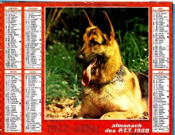 ALMANACH DES P.T.T 1980 (57)  -  Complet **CHIEN BERGER ALLEMAND - LE CHEVREUIL ** Calendrier * OLLER * N° 218 - Grand Format : 1971-80