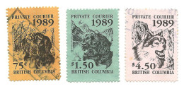 B17-16 CANADA 1989 British Columbia Private Courier Set Of 3 Used - Vignettes Locales Et Privées