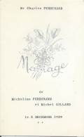 2  Menus De Mariage/Ferdinand -Gillard / Ferdinand/ Diner / 1959    MENU156 - Menükarten