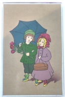 Cpa Litho Illustrateur O&MBR HARDY ? Couple Duo Enfant Enfants FLEUR Panier SOUS PARAPLUIE - Hardy, Florence