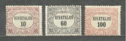 1921 HUNGARY OFFICIAL STAMPS MICHEL: D1, 3-4 MNH ** / MH * - Service