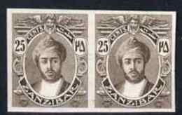 Zanzibar 1913, Sultan 25c IMPERFORATED Proof Pair In Issued Colour On Ungummed Watermarked Paper - Zanzibar (...-1963)