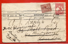 AUSTRALIE AFFRANCHISSEMENT MIXTE SUR LETTRE DE 1913 DE SYDNEY POUR PONT AVEN FRANCE - Storia Postale