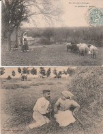 2 CARTES AGRICULTURE - LA GARDEUSE DE MOUTONS- SCENE CHAMPETRE  - ANNEE 1904-1908 - Farms