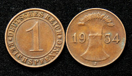 1 Reichspfennig 1934 J. Allemagne/Germany. Bronze - 1 Reichspfennig