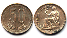 50 Centimos 1937. Espagne/Espana. Republic. Bronze - 50 Centiemen