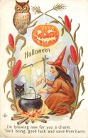 241523-Halloween, Stecher No 216 F, Witch Brewing In Cauldron, Jack O Lantern, Owl & Black Cat Watch - Halloween