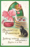 241531-Halloween, Stecher No 226 B, Girl Bobbing For Apples With A Black Cat Watching - Halloween