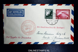 Graf Zeppelin LZ 127 1934, 7. Südamerikafahrt Sieger 271 Ba Mit Anschlussflug Ab Stuttgart - Airmail & Zeppelin