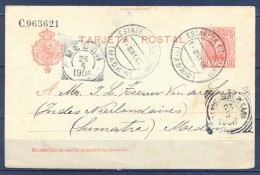 1906 , MADRID , E.P. 45 CIRCULADO A MEDAN , ISLA DE SUMATRA , TRÁNSITO Y LLEGADA , RARÍSIMO DESTINO. - 1850-1931