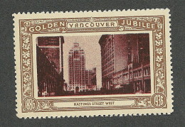 B18-67 CANADA Vancouver Golden Jubilee 1936 MNH Hastings St West Horiz - Vignettes Locales Et Privées