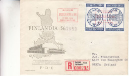 Finlande - Lettre Recommandée De 1956 - Oblitération Helsinki - Exposition Philatélique Finlandia 56 - Avec Vignette - Covers & Documents