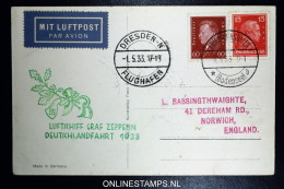 Graf Zeppelin:  Deutschlandfahrt  1933 Sieger 201 Aa Abwurf Dresden - Luchtpost