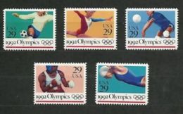 1992 USA Summer Olympics Stamps Sc#2637-41 Soccer Gymnastics Volleyball Boxing Swimming - Neufs