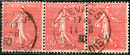 France,1926,Sower,horizont Strip Of 3,Y&T#199,Mi#161,Scott#146,10c,cancel:Sevres-seine Et Oise,11.08.1930,used,see Scan - Usados