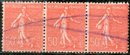 France,1926,Sower,horizontal Strip Of 3,Y&T#199,Mi#161,Scott#146,10c,pencil Cancellation,used,see Scan - Gebruikt