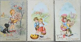 Fantaisie - CPA - 3 CARTES GLACEES PHOTOCHROM - Enfants Avec Poussins, Chien,fleurs - Geburtstag
