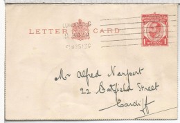 REINO UNIDO ENTERO POSTAL 1913 LONDON A CARDIFF - Sin Clasificación