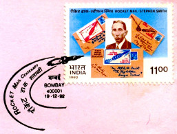 SPACE-ROCKET MAIL-STEPHEN SMITH-ILLUSTRATED FDC-INDIA-1992-IC-249 - Azië