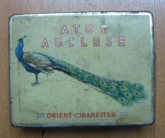 AC - ATOS AUSLESE PEACOCK BIRD CIGARETTE 20 CIGARETTES EMPTY TIN BOX - Empty Tobacco Boxes