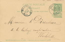 419/24 - Entier Postal Armoiries NECHIN 1901 Vers WIELBEKE Par WAEREGHEM - Signé Scufflaire Et Lefebvre - Cartes Postales 1871-1909