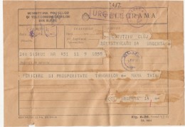 39990- TELEGRAMME SENT FROM SIBIU TO CLUJ NAPOCA, 1957, ROMANIA - Telégrafos