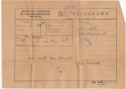 39991- TELEGRAMME SENT LOCO IN CLUJ NAPOCA, 1957, ROMANIA - Telégrafos