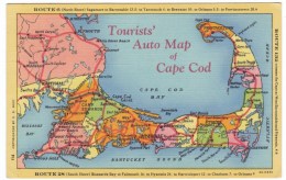 Map Of Cape Cod Massachusetts, 1933 Auto Map C1930s Vintage Linen Postcard - Cape Cod