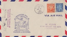 CANADA :1936: Travelled First Official Flight From MACHIN To KENORA :  DEER,REINDEER,ROE DEER,ANTLER CARRIER, - Primi Voli