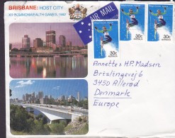 Australia AIR MAIL Par Avion Label XII Commonwealth Games 1982 Cachet Cover Brief ALLERØD Denmark 3x Skiing Stamps - Cartas & Documentos