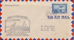 CANADA :1939: Travelled First Official Flight From WINNIPEG To OTTAWA :  ## DISCOVERY Of The WEST ##,INDIANS, - Erst- U. Sonderflugbriefe