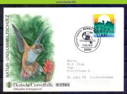 Ncz089b FAUNA VOGELS KOLIBRI HUMMINGBIRD ENVIRONMENT UMWELTHILFE BIRDS VÖGEL AVES OISEAUX DEUTSCHE BUNDESPOST 1992 FDC - Kolibries