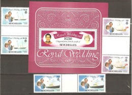 Seychelles 1981 SG 505.07.09,11 R Wedding Gutter Pairs, Unmounted Mint. - Seychelles (1976-...)