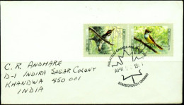 BIRDS-WOODPECKER & FLYCATCHER-SETENANT PAIR-CANADA- ON COVER TO INDIA-1998-BX1-342 - Piciformes (pájaros Carpinteros)