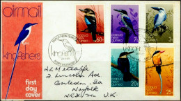 BIRDS-KINGFISHERS-COMPLETE SET ON FDC-PAPUA NEW GUINEA-POSTED TO UK-1981-BX1-342 - Piciformes (pájaros Carpinteros)