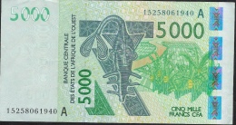 W.A.S. A=IVORY COST  P117A 5000 FRANCS  2015 DATED (20)15   VF NO P.h. ! - Elfenbeinküste (Côte D'Ivoire)