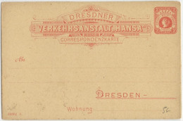 AVANT 1900 - PRIVATPOST - POSTE PRIVEE - CARTE POSTALE ENTIER "HANSA" De DRESDEN - Postes Privées & Locales