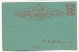 AVANT 1900 - PRIVATPOST - POSTE PRIVEE - CARTE POSTALE ENTIER "HANSA" De DRESDEN - Privatpost